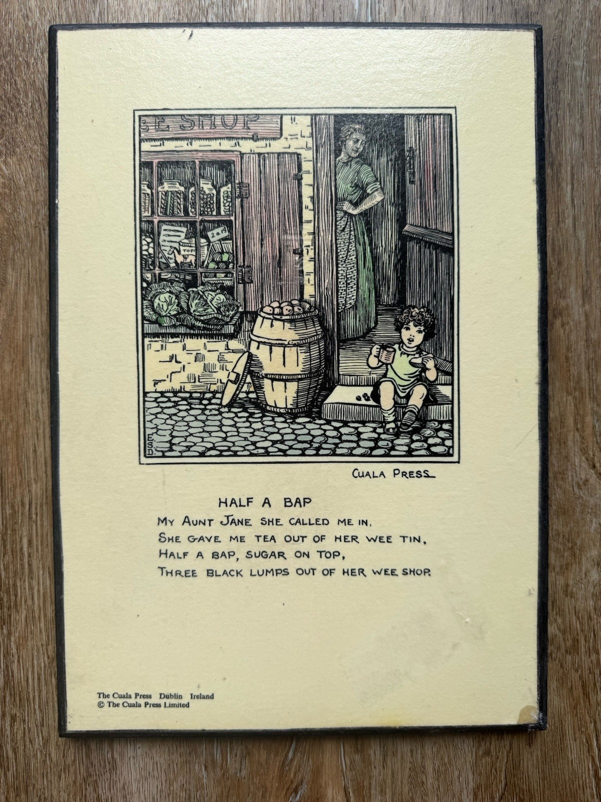 Vintage Cuala Press Dublin Ireland “Half a Bap” Irish Poem Wall Plaque