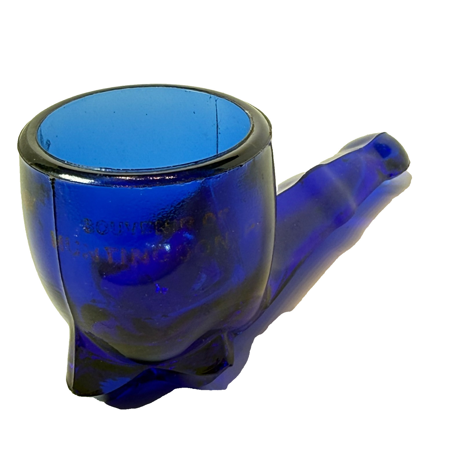 HUNTINGDON PA Pennsylvania Antique DEPRESSION BLUE Glass Souvenir TRINKET PIPE