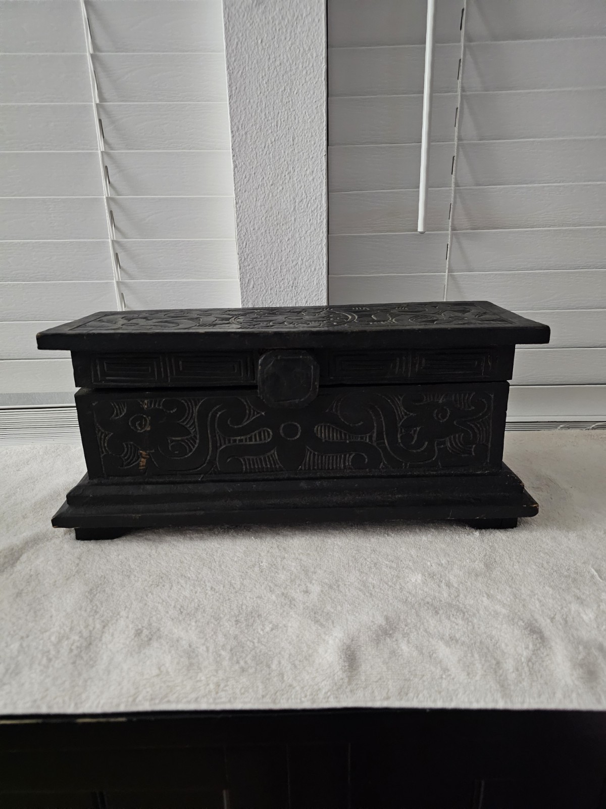 Vintage Hand Carved  Wood Storage Box Folk Art Keepsake Trinket Lightweight 