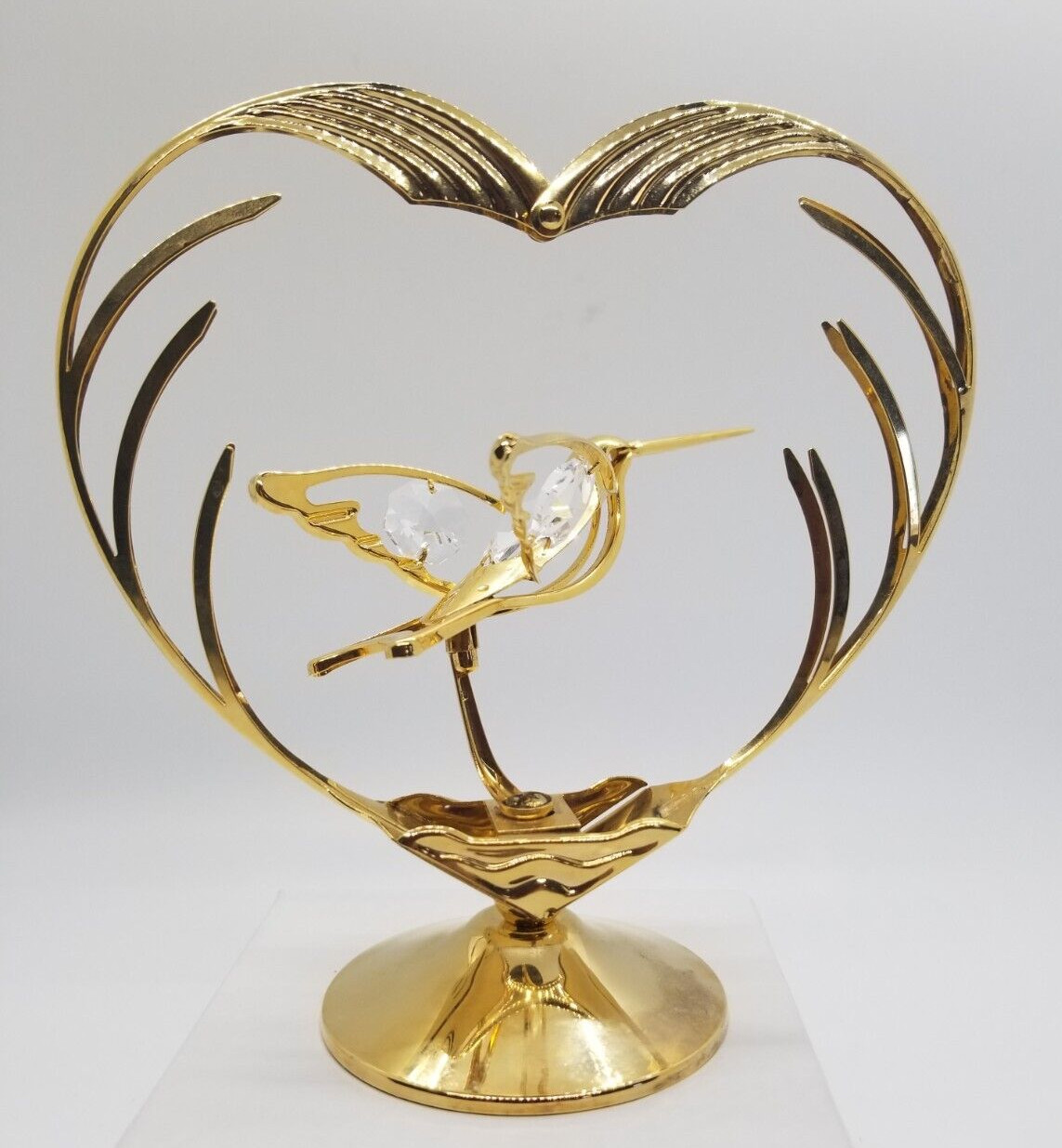Hummingbird Framed in Heart 24K Gold Plated w Australian Crystals in Wings
