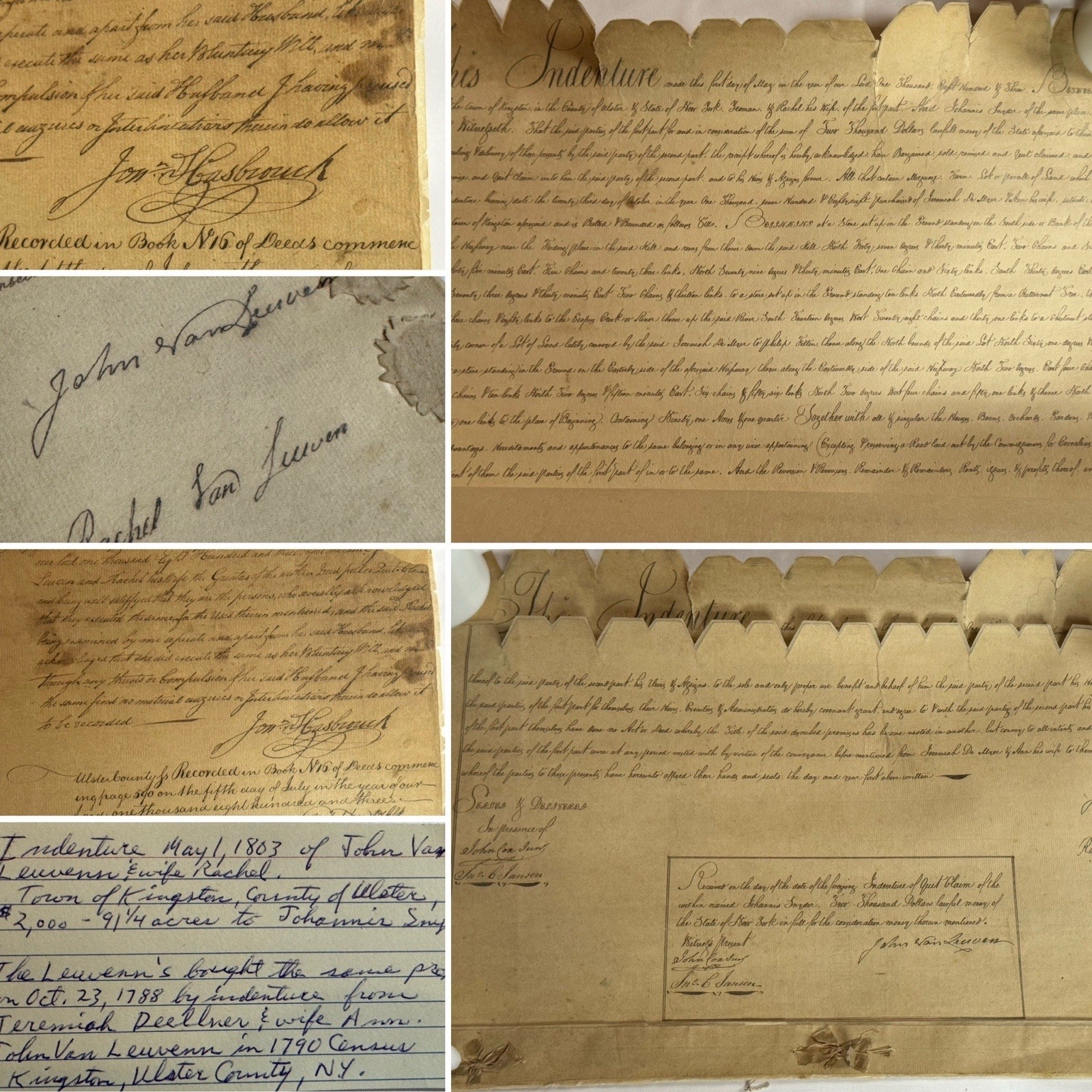 Beautiful 1803 Land Indenture Kingston NY Ulster County New York- Multiple Pages