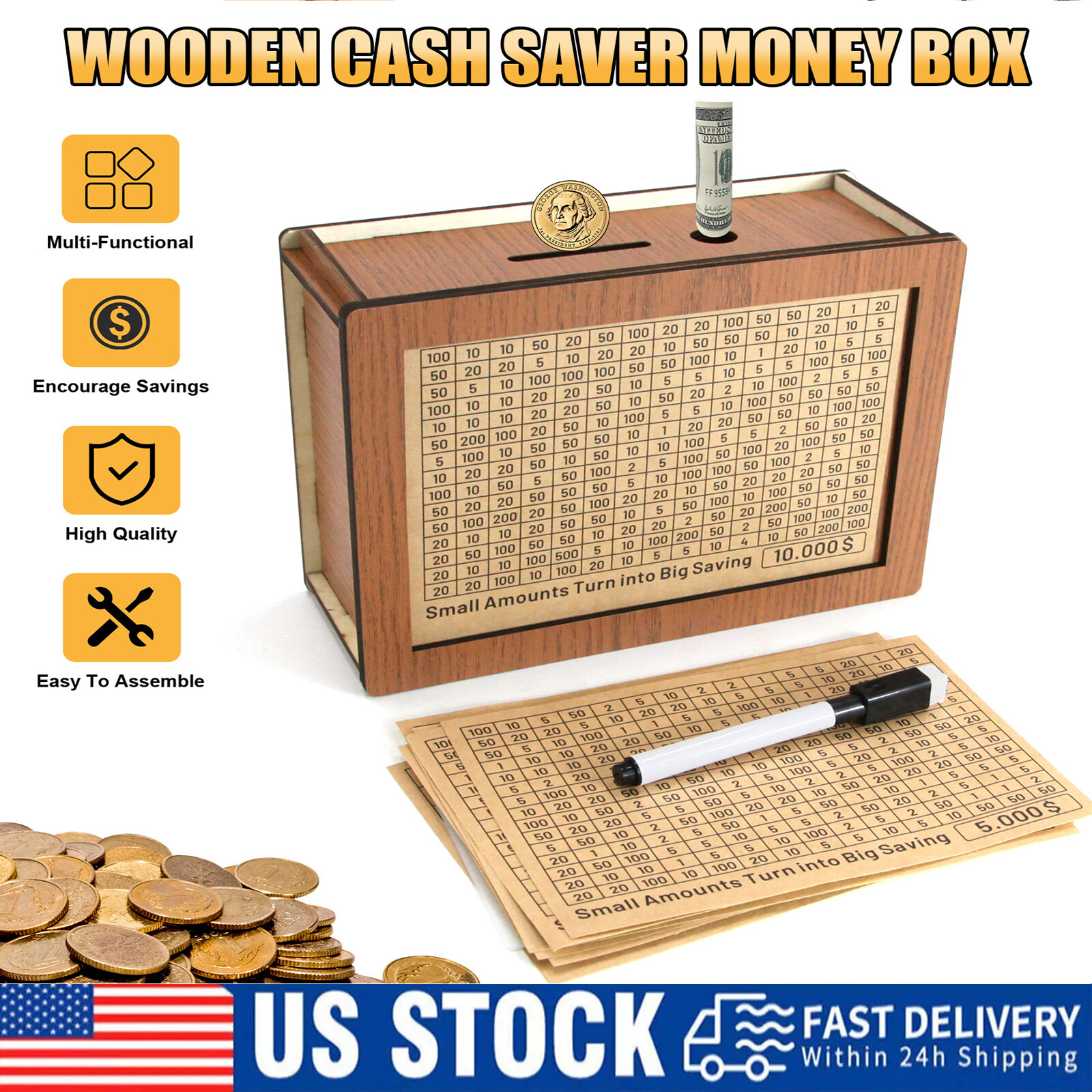 Cash Vault Wooden Savings Box Wooden Cash Saver Money Saving Box Coin Saver Gift
