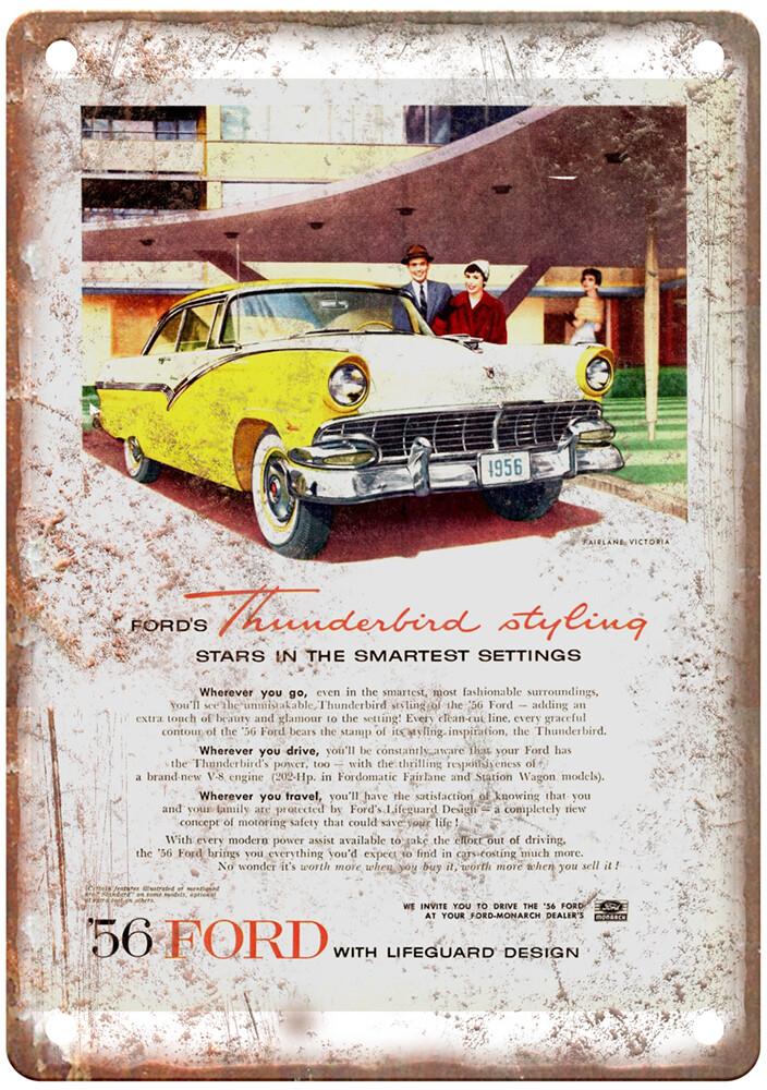 Vintage 1956 Ford Fairlane Victoria Ad Retro Look Metal Sign A6909