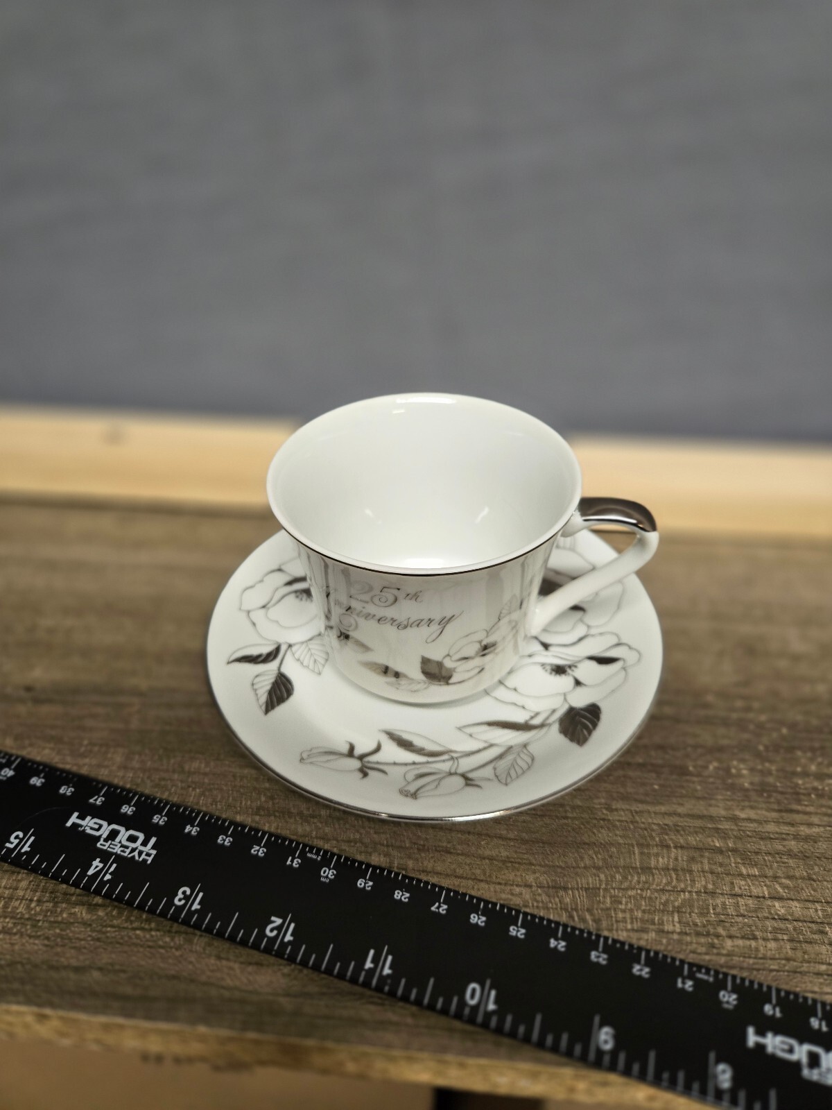 25th Anniversary Floral Porcelain Cup and Saucer Set
