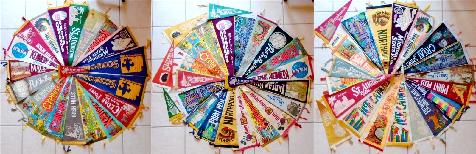 Vintage 1960s 1970s Souvenir Pennants Lot of 60 Travel Parks Attractions