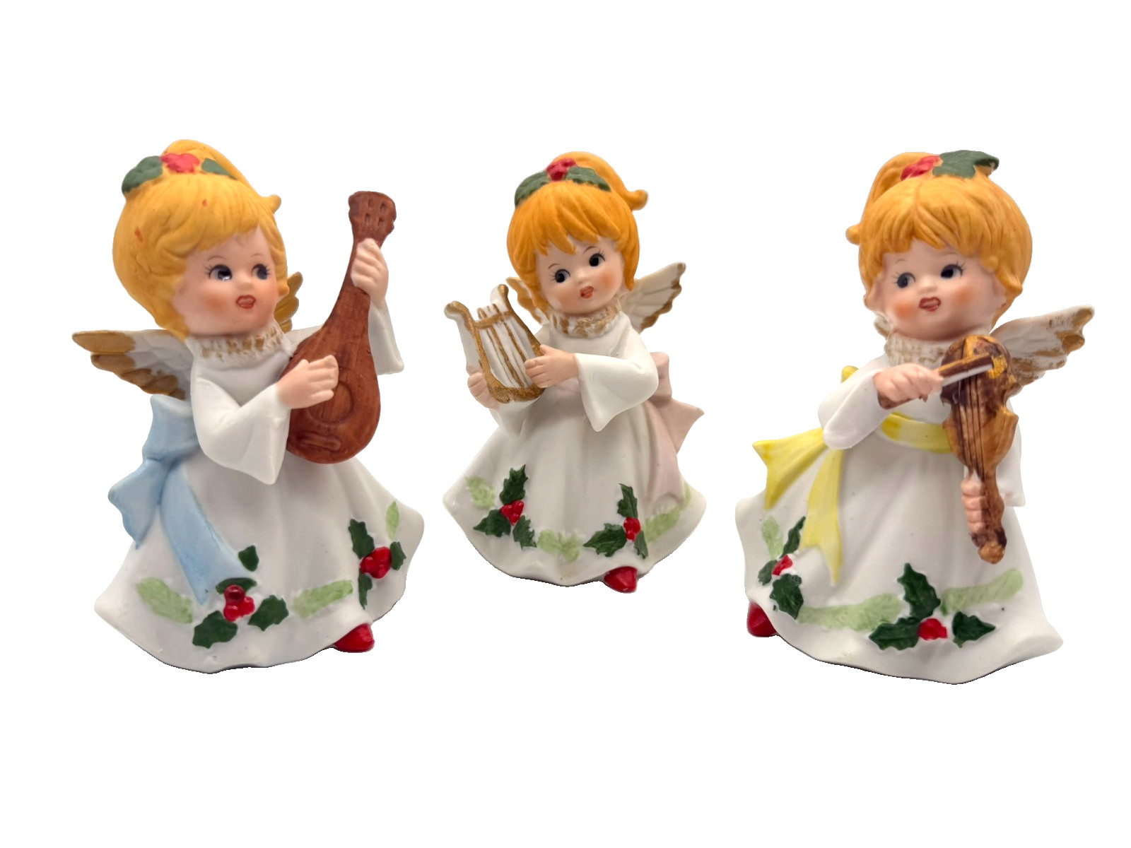 Vintage Homco Porcelain Christmas Angel Figurines Set of 3 Insturments