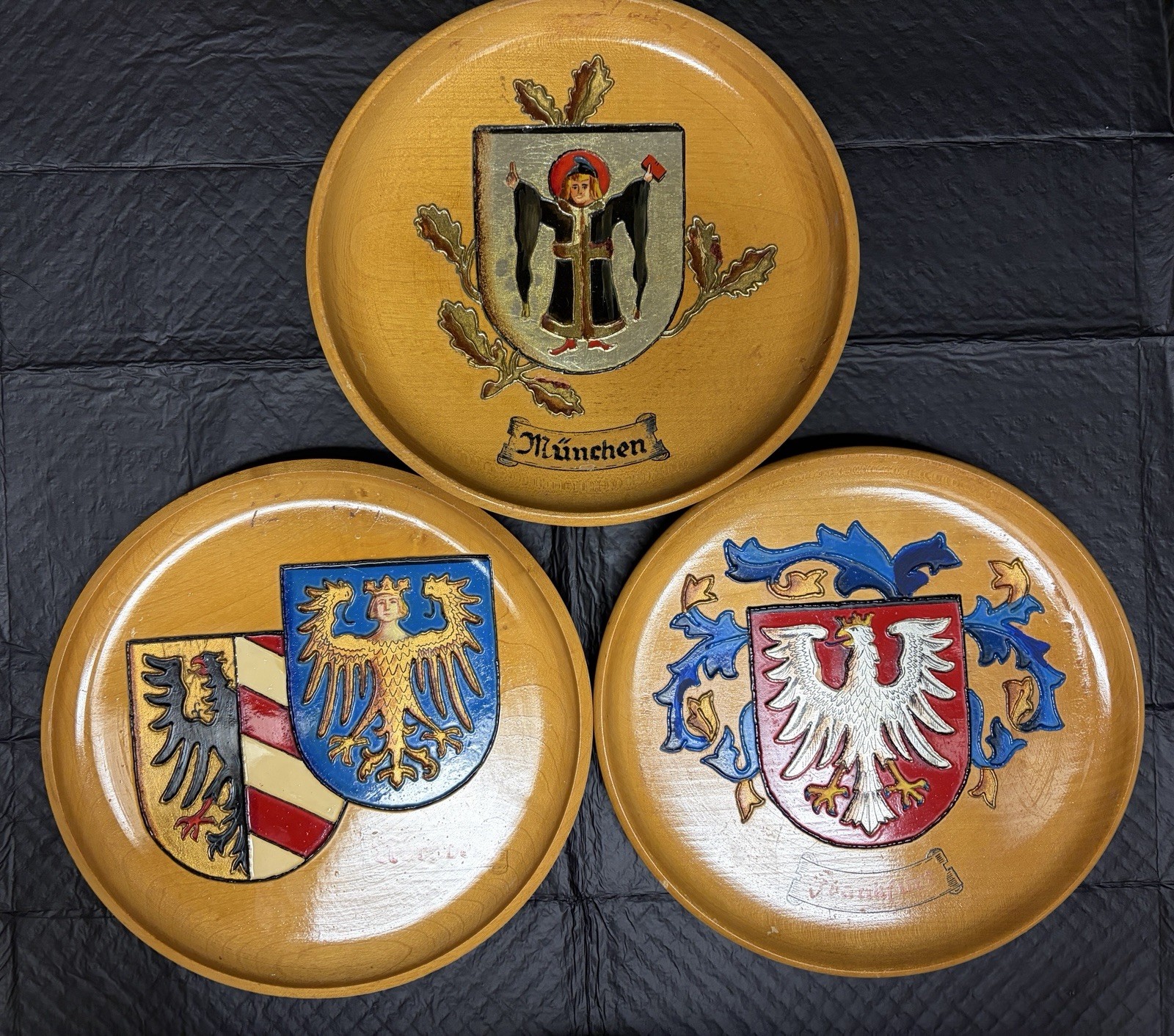 German city coats of arms Nürnberg Nuremberg Frankfurt Munich München Wood Plate