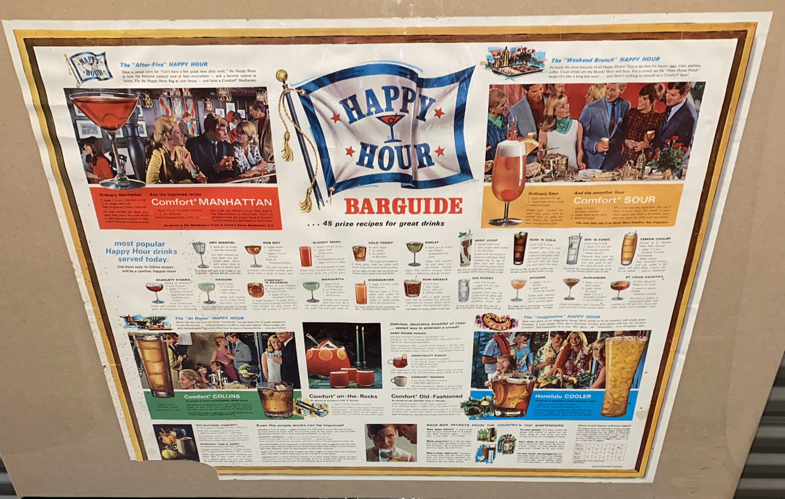 Vintage 1968 Southern Comfort Large Poster Happy Hour MCM Tiki Bar Decor Kitsch