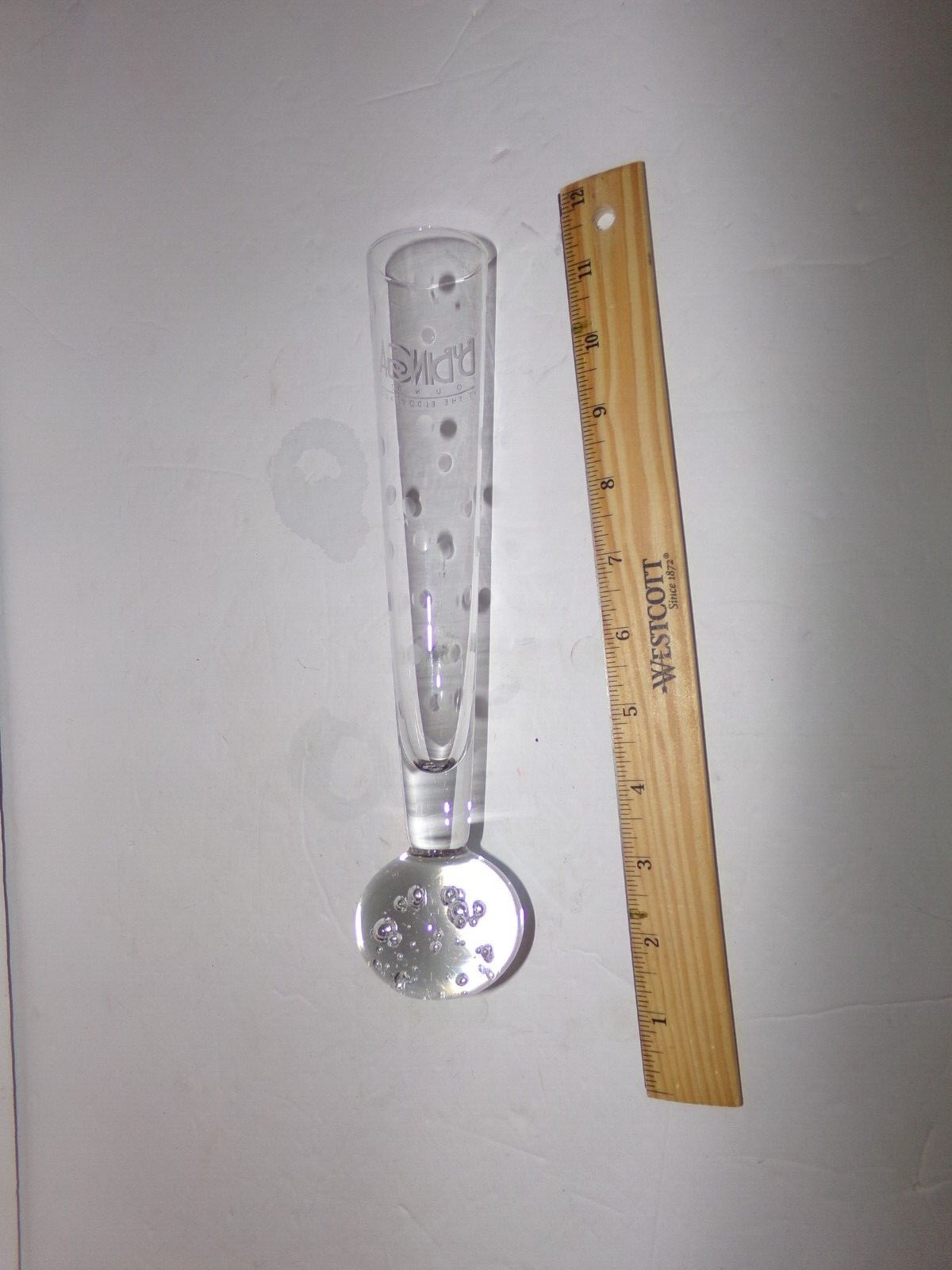 Vtg  Glass Bud Vase Controlled Bubble Paperweight Clear Base