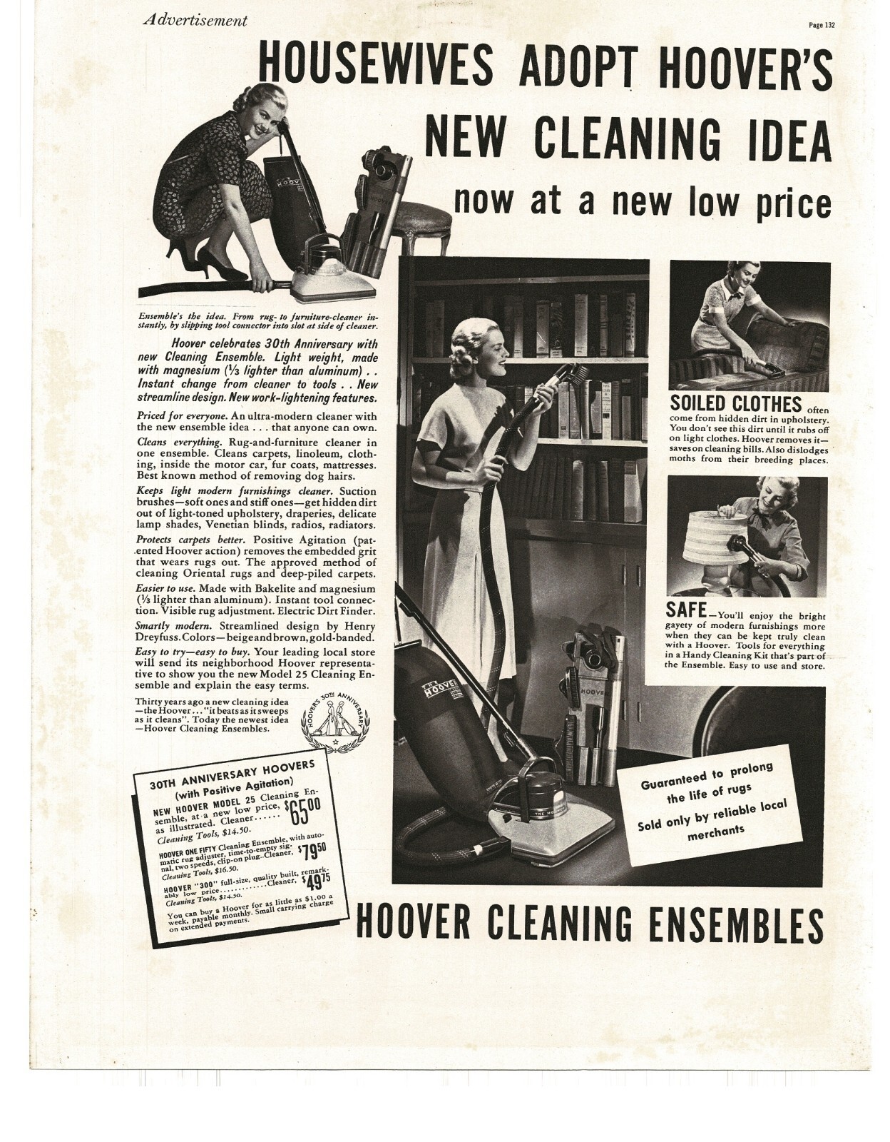 1937 Hoover Vacuum Cleaner Cleaning Ensemble Vintage Print Ad