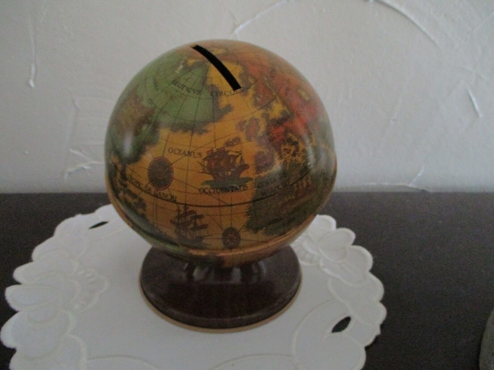 Vintage Ohio State Art Globe World Toy Coin Bank Metal approximately 5” USA