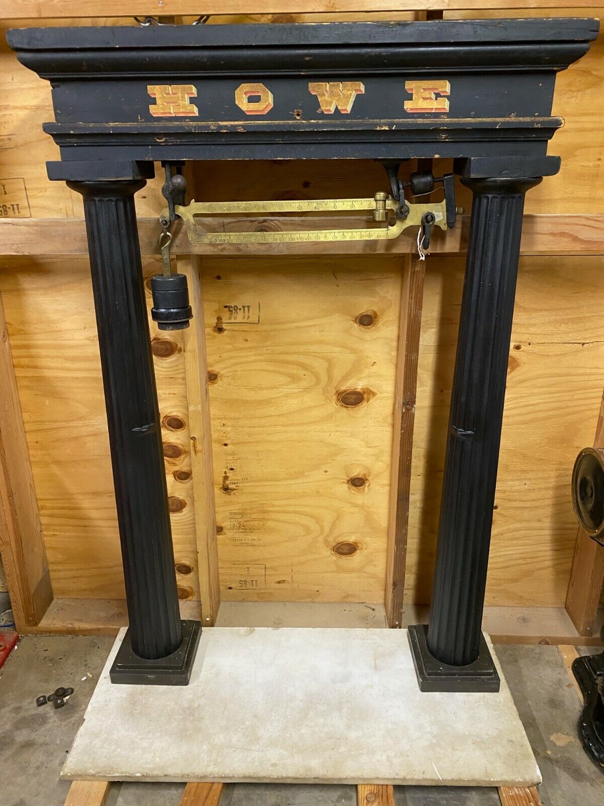 Vintage Howe Scales with cast iron columns and marble base