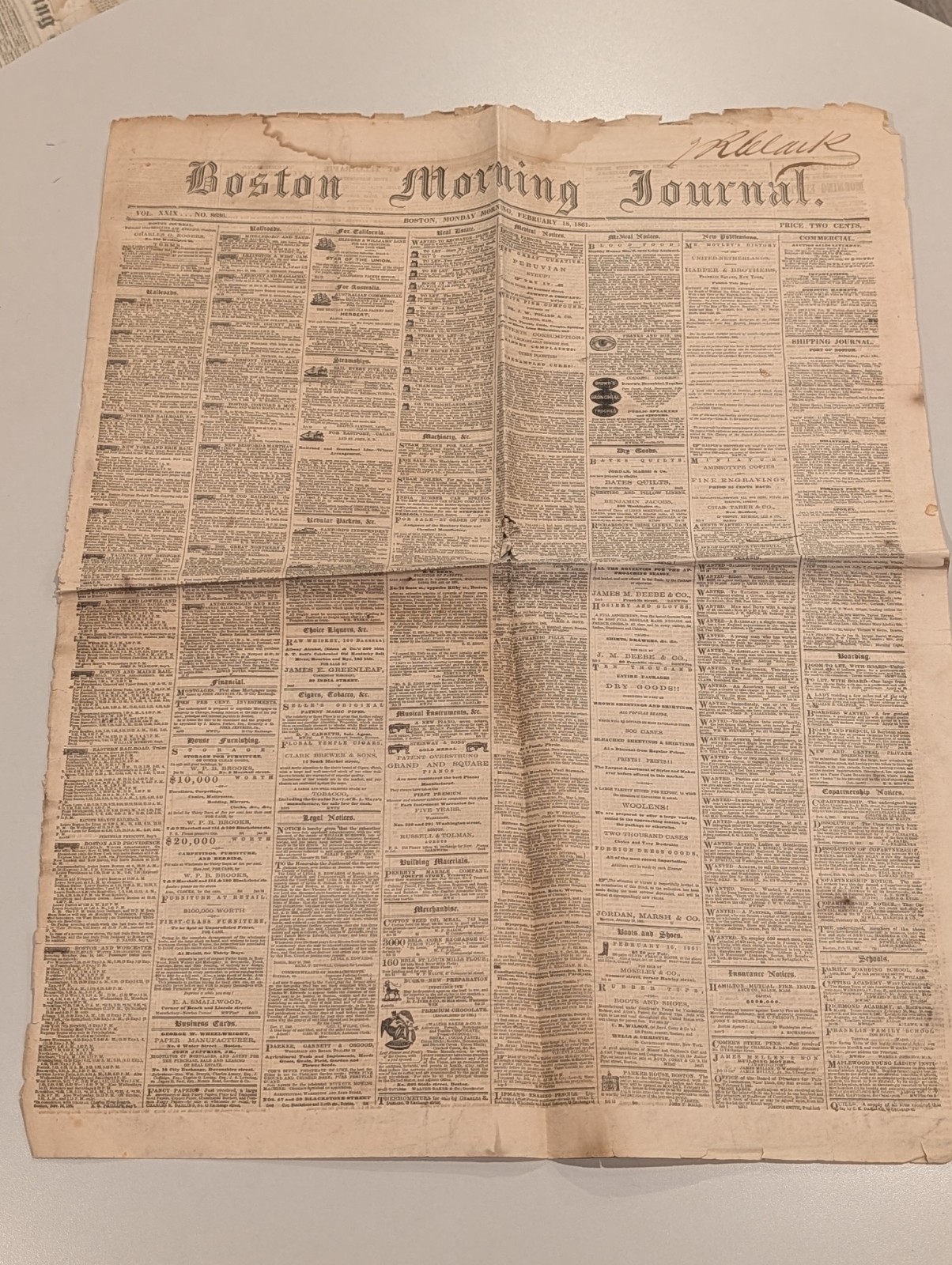 1861 Civil War Newspaper Boston Journal LINCOLN Inaugural Tour JEFFERSON DAVIS