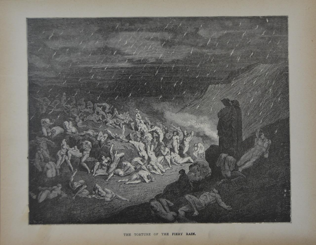 Antique Gustave Dore Dante's Inferno Torture of Fiery Rain Hell Occult 1880