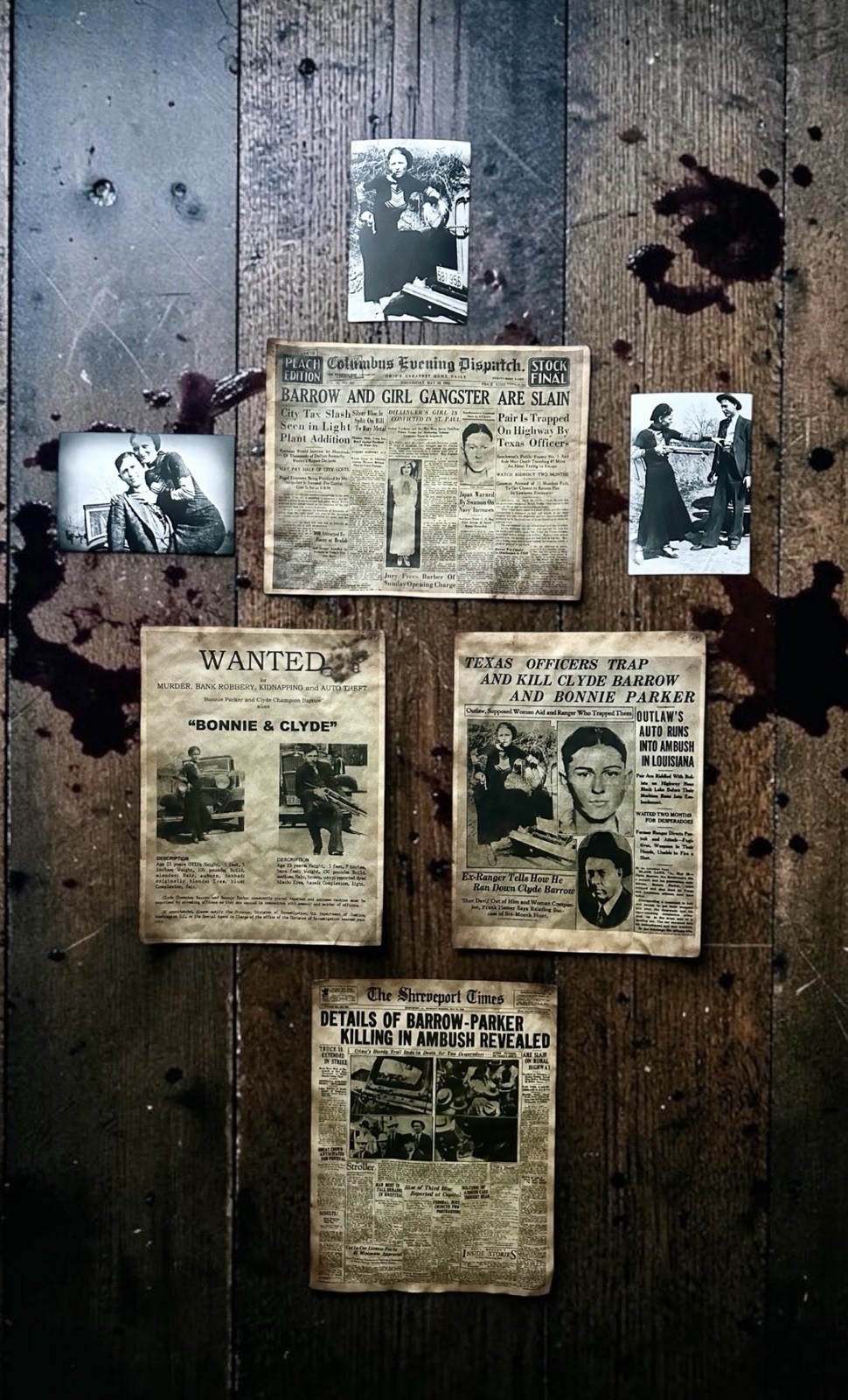 Bonnie And Clyde Wanted Poster & Newspaper Headlines/ With Photos Bonnie And Clyde Wanted Poster & Newspaper Headlines/ With Photos