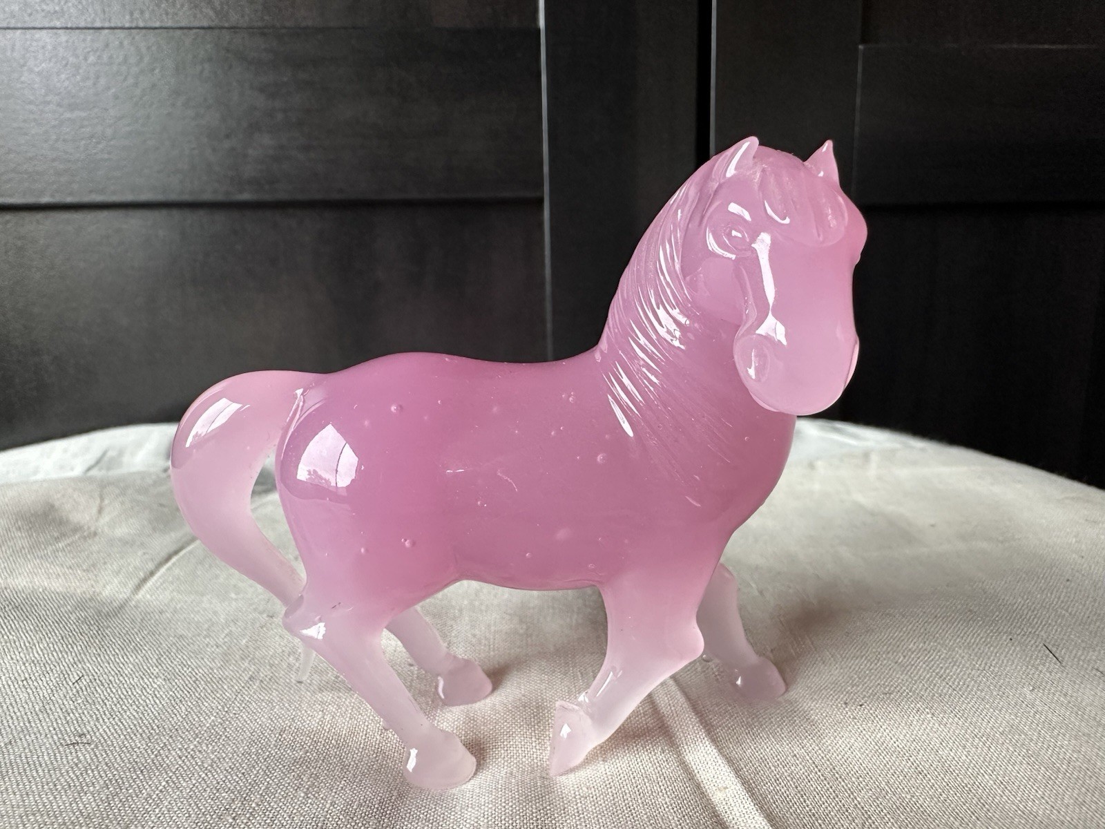Chinese Pink Peking? Glass Horse Figurine
