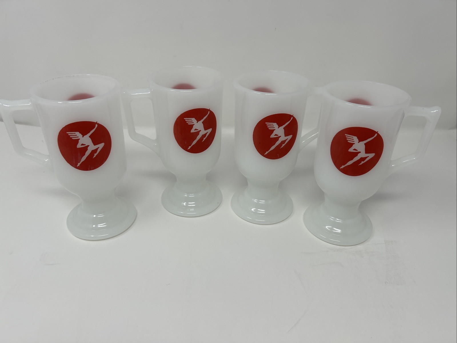 Set of 4 - Milwaukee Road Olympian Hiawatha Logo Milk Glass Mugs
