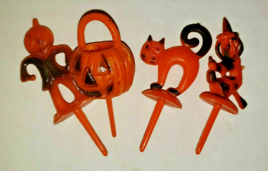 Vintage Halloween Party Pumpkin Scarecrow Witch Cat Cupcake Pick  4 Hong Kong U2