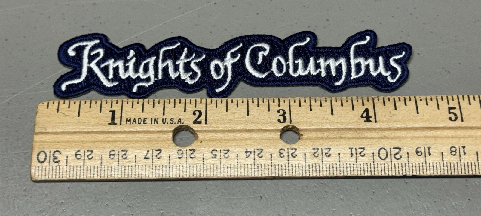 Vintage 90s 1 “X 4.5” Embroidered Knights of Columbus In Script Navy/White Patch Vintage 90s 1 “X 4.5” Embroidered Knights of Columbus In Script Navy/White Patch