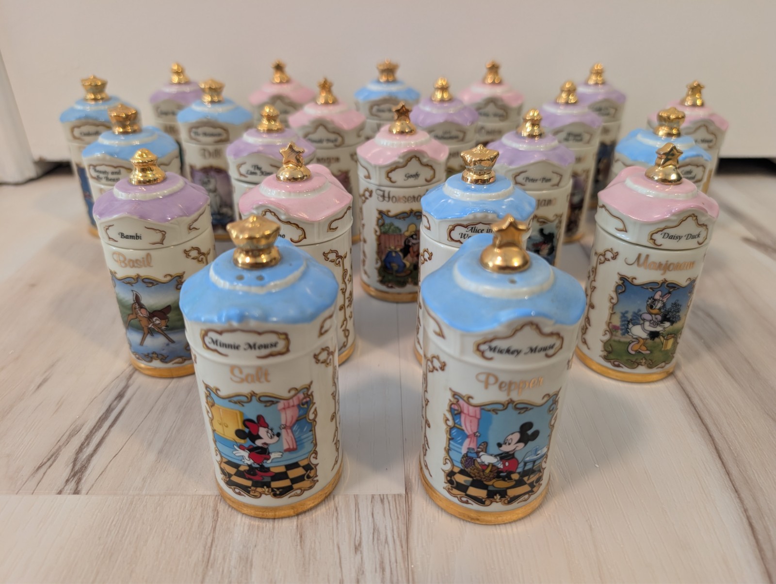 Vintage Lenox Disney Spice Jar Collection 20 Jars +Mickey/Minnie S&P 1995-97