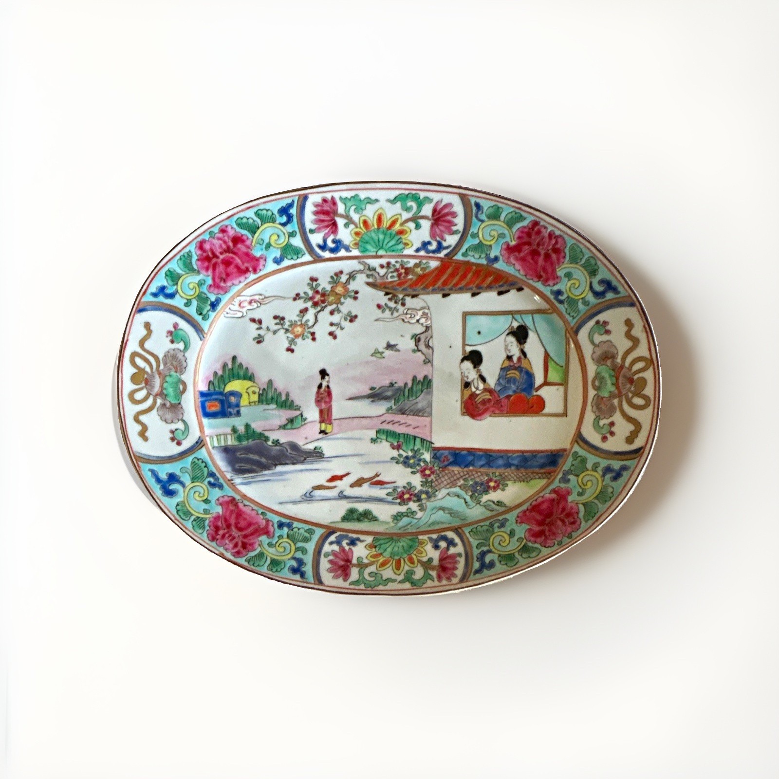 Chinese Porcelain Plate Famille Rose Style Figural Scene Qing Dynasty Rare