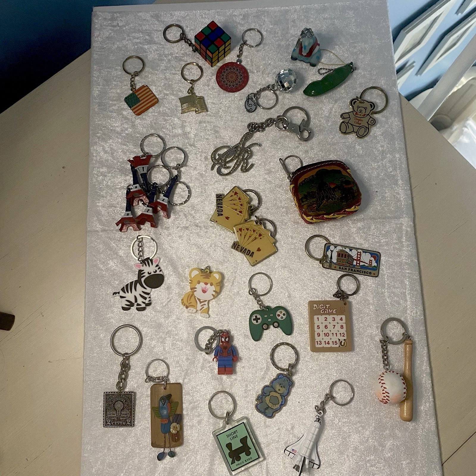 Vintage 80's Keychains Key Rings Lot of 29 Games Places Cartoons Things Novelty