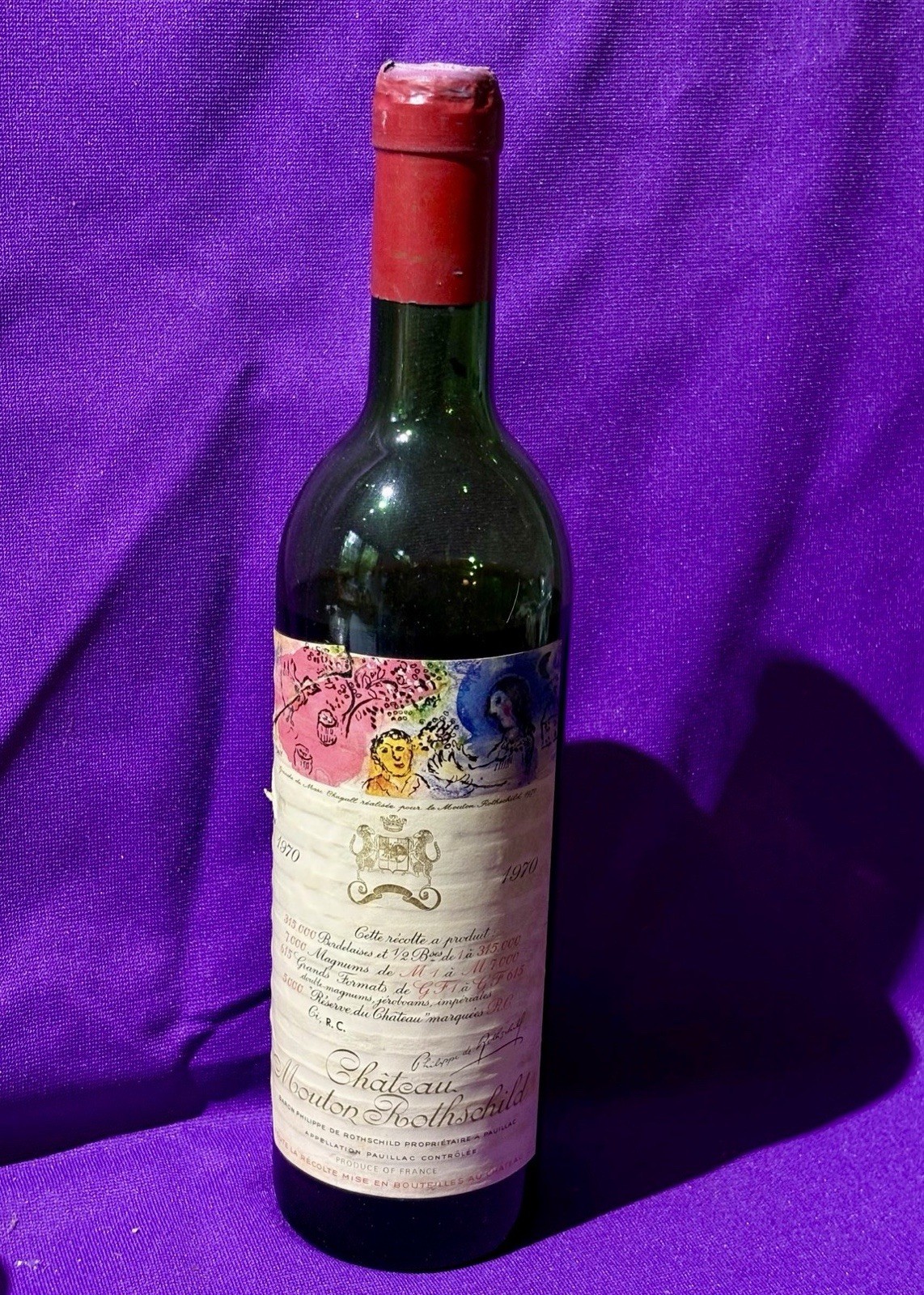 1970 Chateau Mouton Rothschild Empty Wine Bottle Marc Chagall Art Label