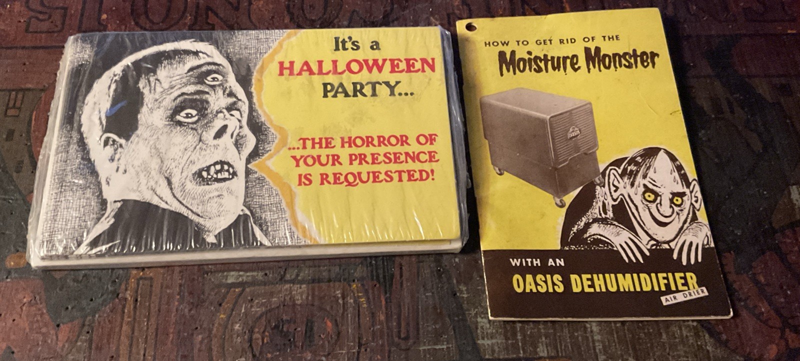 Vtg Halloween Monster - Party Invitations 8 Pk Frankenstein & Booklet c. 1960’s