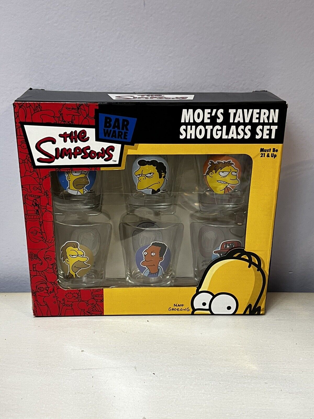 NEW The Simpsons MOE’S TAVERN Shot Glass Set Homer/Moe/Duffman/Barney/Carl/Lenny