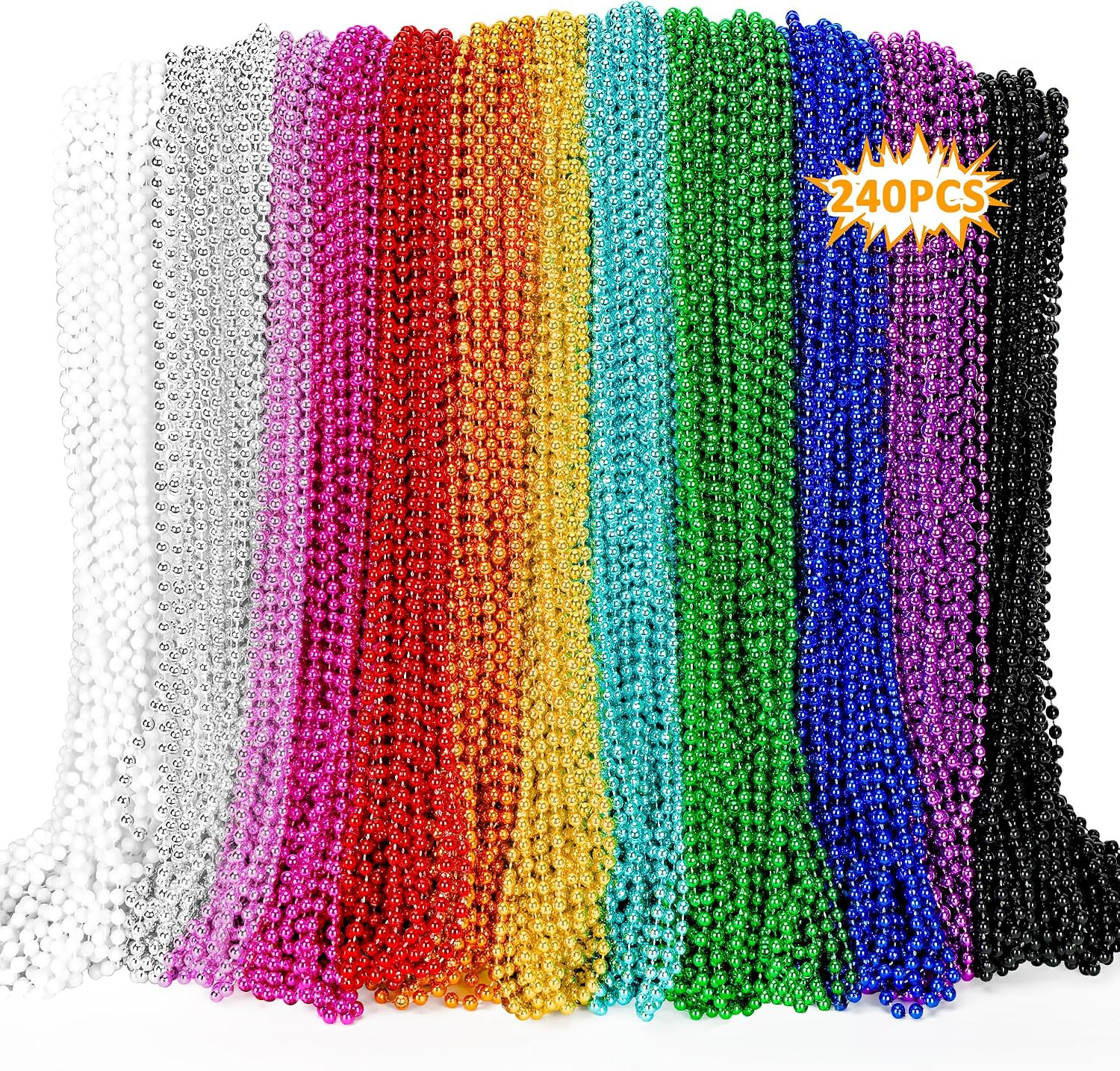 240PCS Mardi Gras Beads, Metallic 12 Kinds Beaded Necklace Accessories, 33\