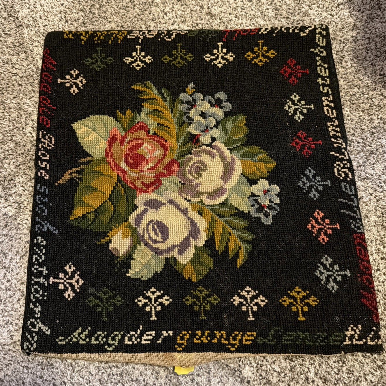 Vintage German Needlepoint Preworked Panel 100% Wool Chair Cover Pillow Florals