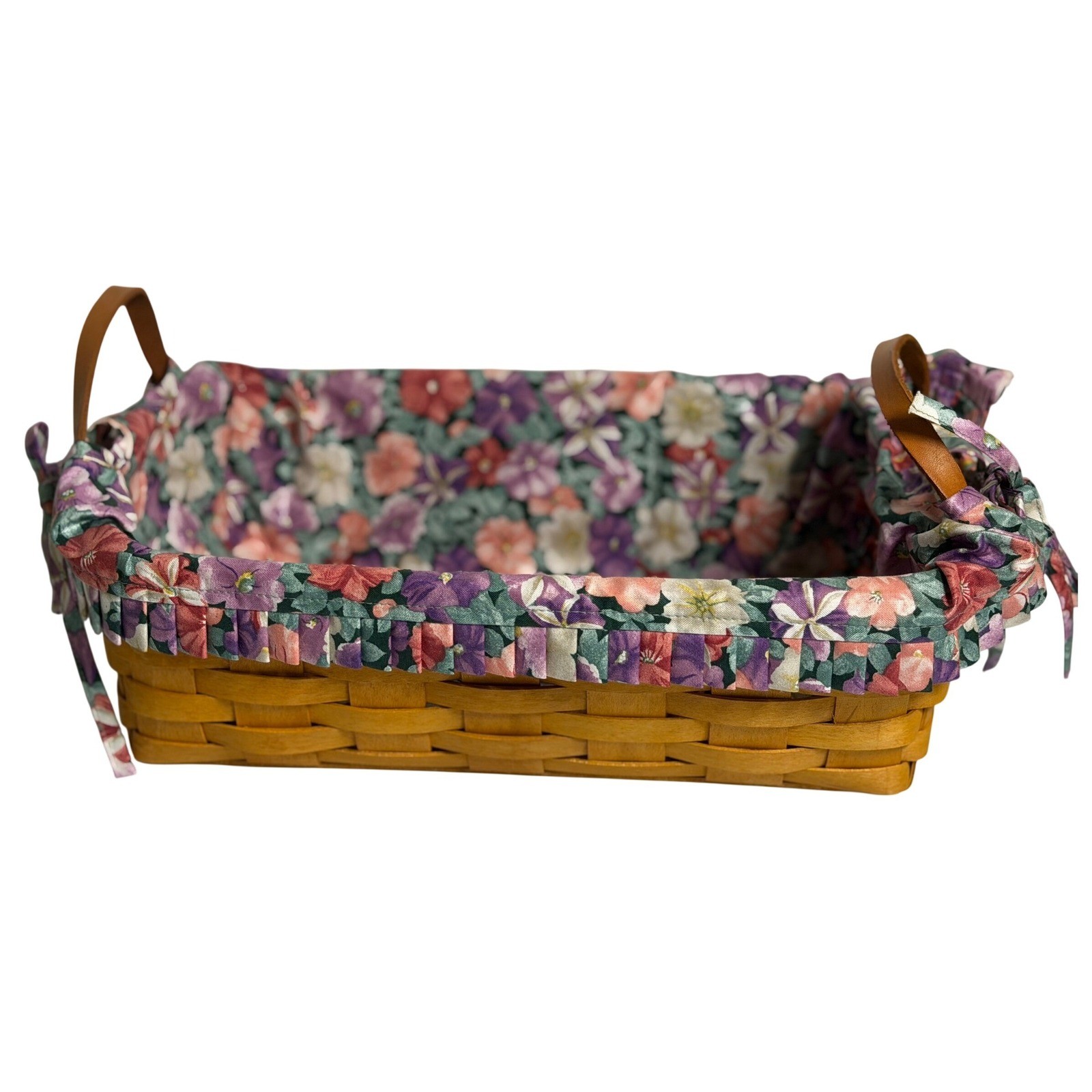 VTG Longaberger Petunia Basket Brown May Series Floral Liner Handwoven 1997 VTG Longaberger Petunia Basket Brown May Series Floral Liner Handwoven 1997