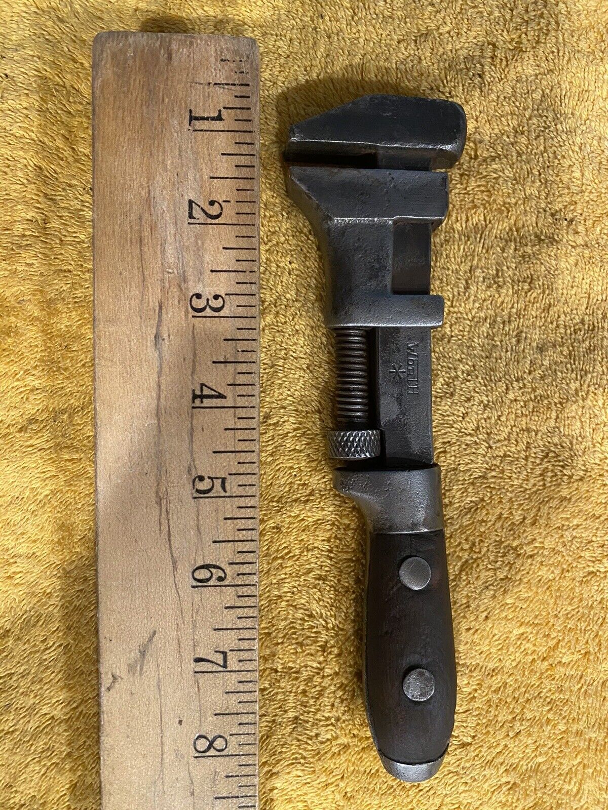 Vintage Wood Handle Straight Jaw 8”  Wrench by Worth Tool Co. USA - RARE (T34)