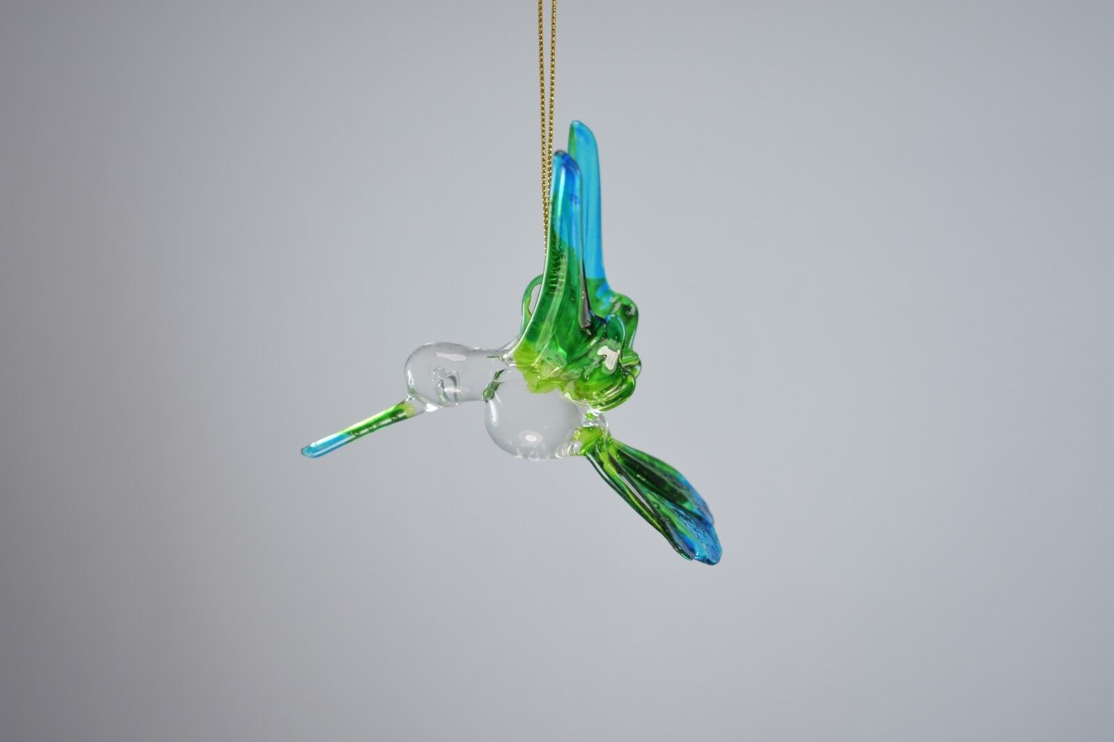 Hanging Humming Bird Blue Green Figurine of Blown Glass Crystal