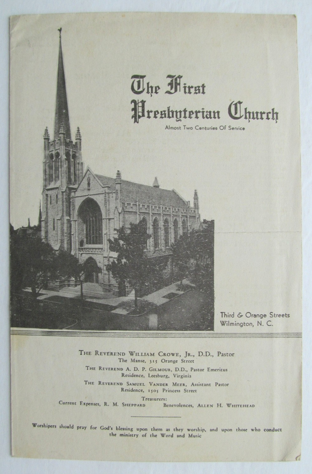 Wilmington N.C.: First Presbyterian Church Service Program (1944)