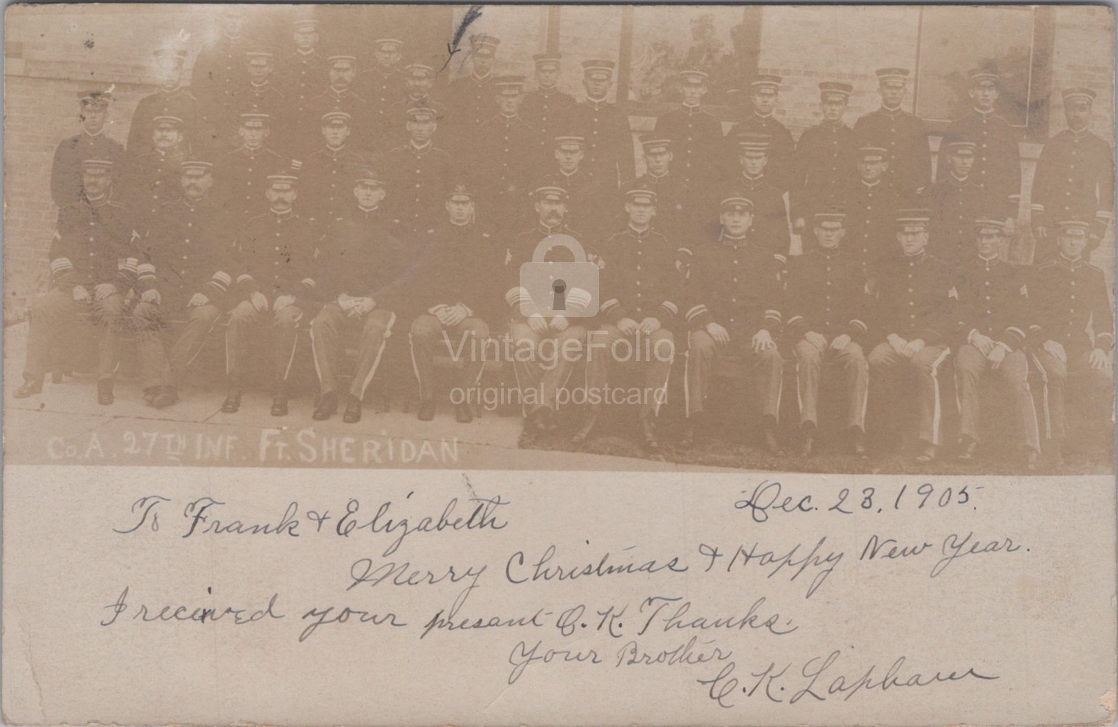Co A 27th Infantry US Army Soldiers Fort Sheridan Illinois IL RPPC 1905 Postcard