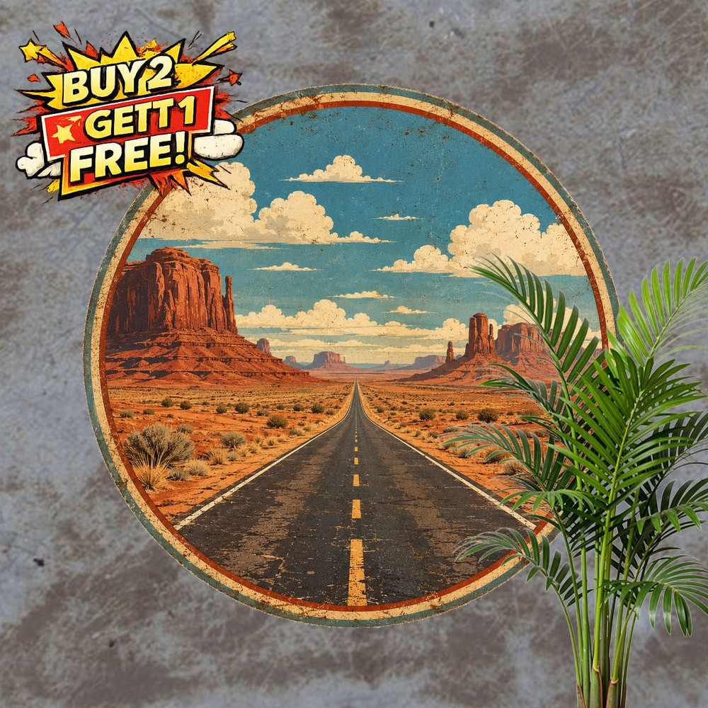 Desert Highway Sunset Route Retro Metal Sign Vintage Travel Decor Plaque 8x8