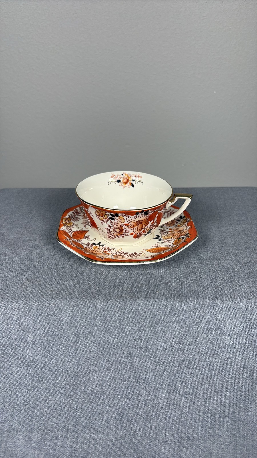 Royal Trico Hand Painted Porcelain Tea Cup and Saucer Set Floral Gold