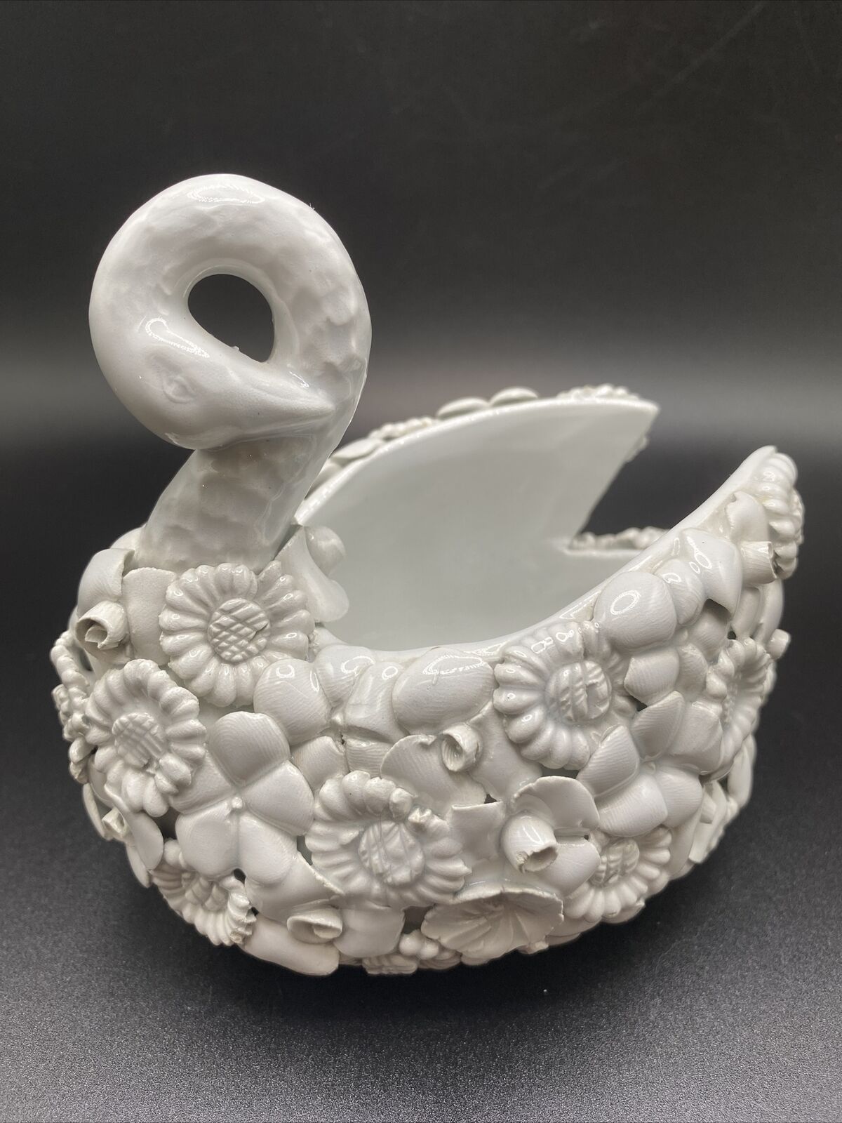 ANTONIO ZEN NOVE ITALY Vicenza Swan Porcelain Figurine Planter Handmade