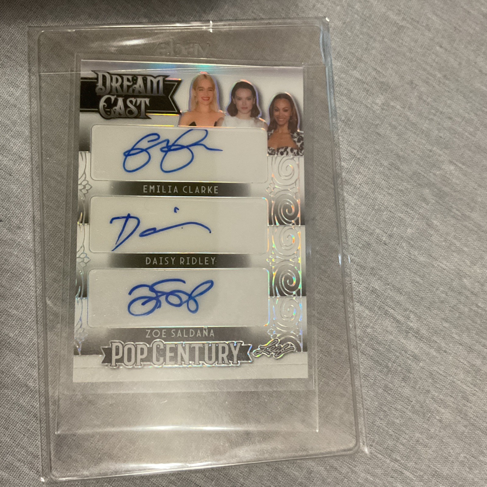 2024 LEAF POP CENTURY DAISY RIDLEY,ZOE SALDANA,EMILIA CLARK TRIPLE AUTO SP# 1/1