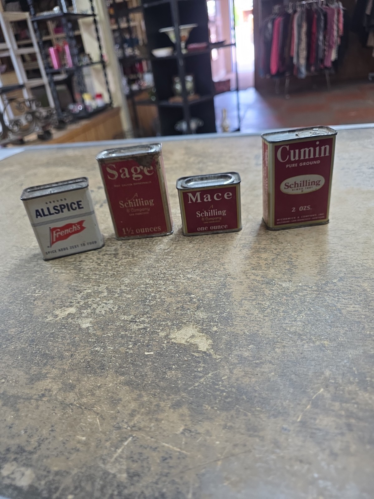 Schilling Vintage Spice Tins Metal Slide Tops Lot of 4