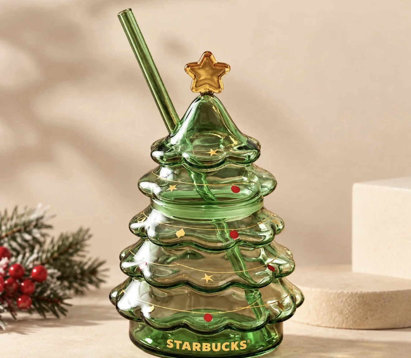 HOT NEW 2026 Starbucks Green Glass Christmas Tree Cup 16oz- US SELLER PRE ORDER
