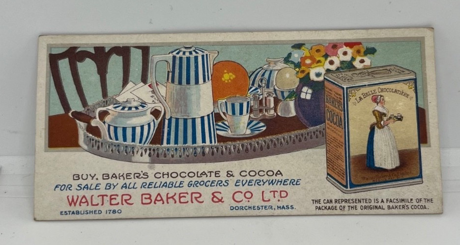 Walter Baker Chocolate Cocoa Trade Card Blotter USA Dorchester Massachusetts  