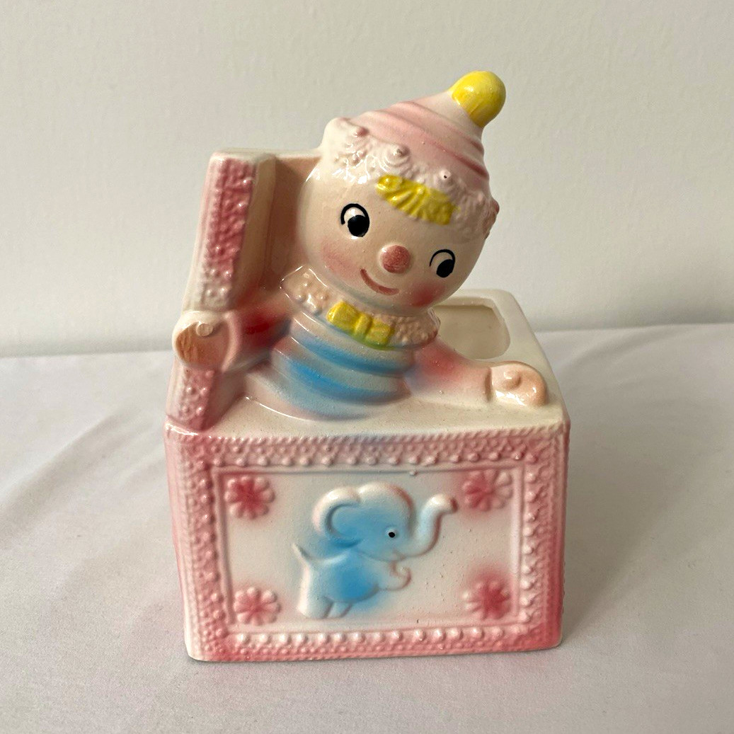 Vintage Rubens Originals Japan Jack in the Box Ceramic Pastel Nursery Planter