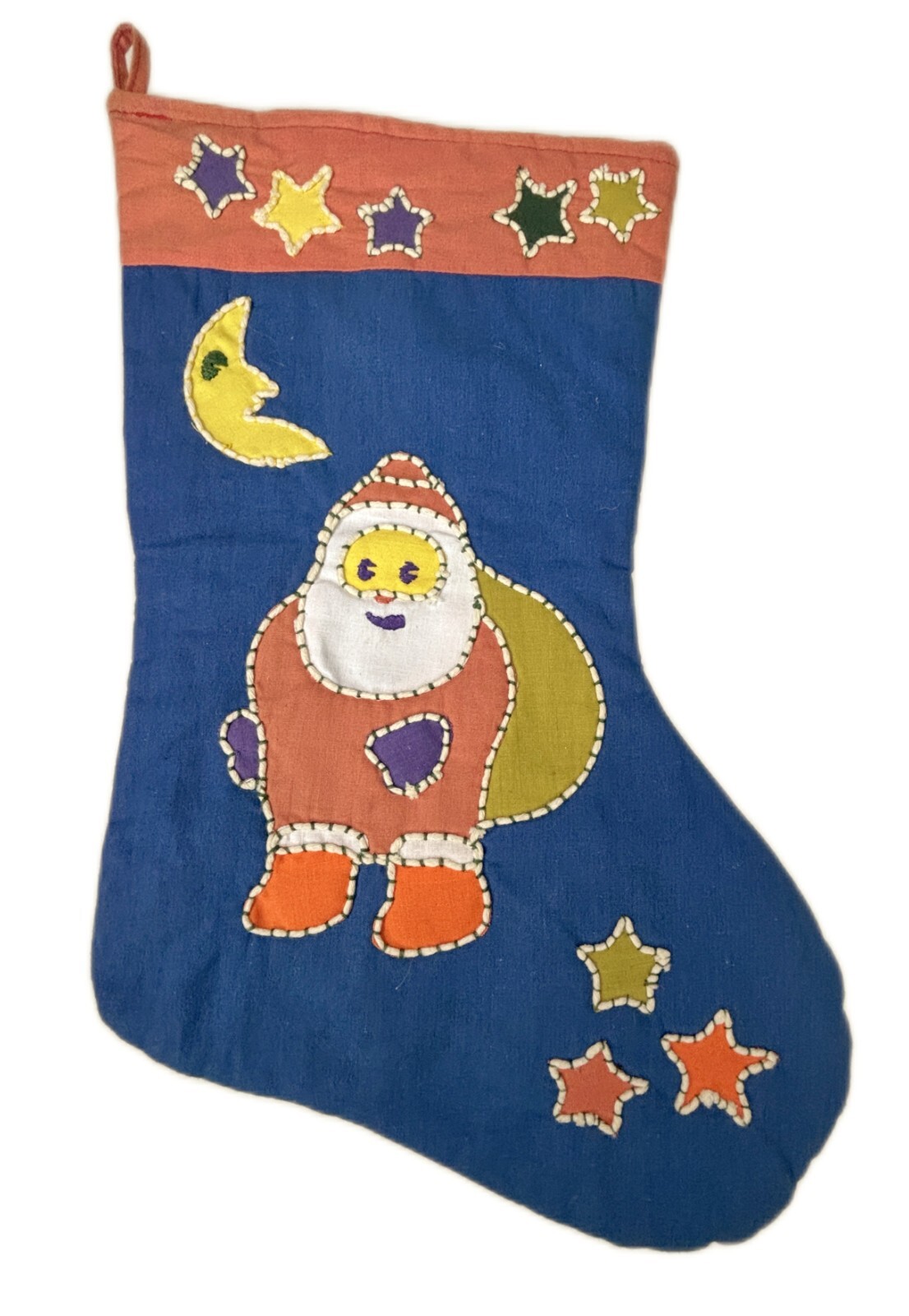 17” Folk Art Santa Primitive Christmas Stocking Double Sided Graphics
