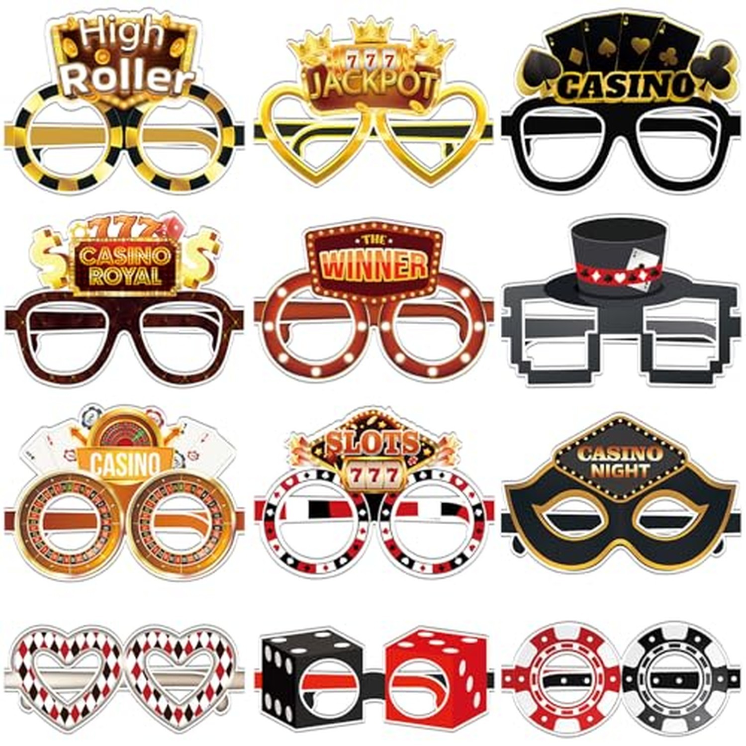 VioraWhite 48 Pcs Casino Night Paper Glasses Casino Eyeglasses Poker Dice Sig... VioraWhite 48 Pcs Casino Night Paper Glasses Casino Eyeglasses Poker Dice Sig...