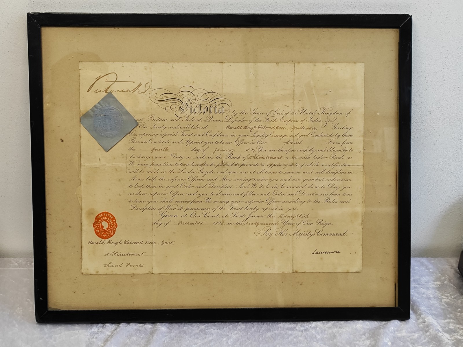 Original 1898 Queen Victoria British Army Officer Commission Document Signed