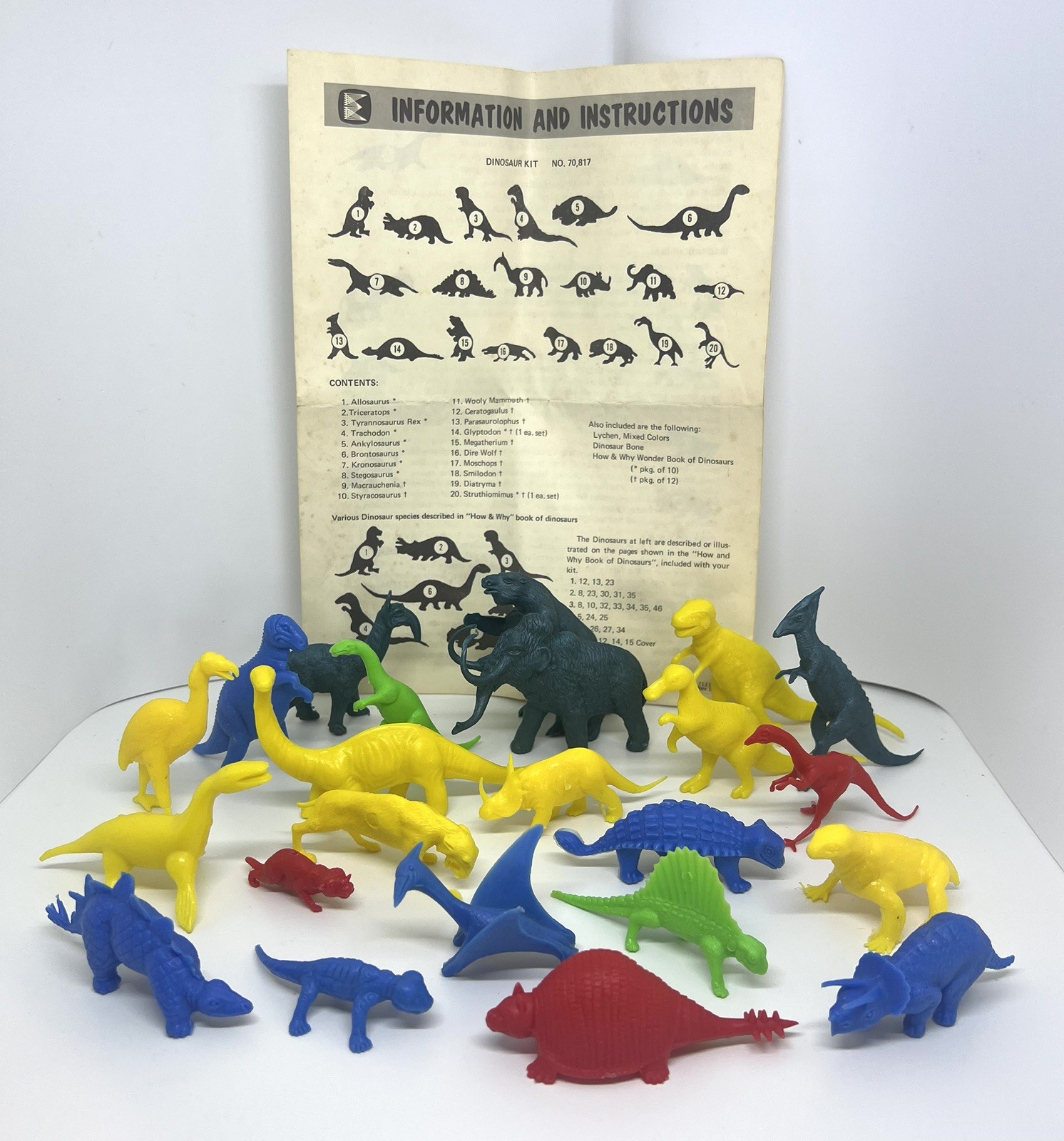 Vintage 1970\'s Edmund Science Dinosaur Set - 23 Plastic Figures + Instructions