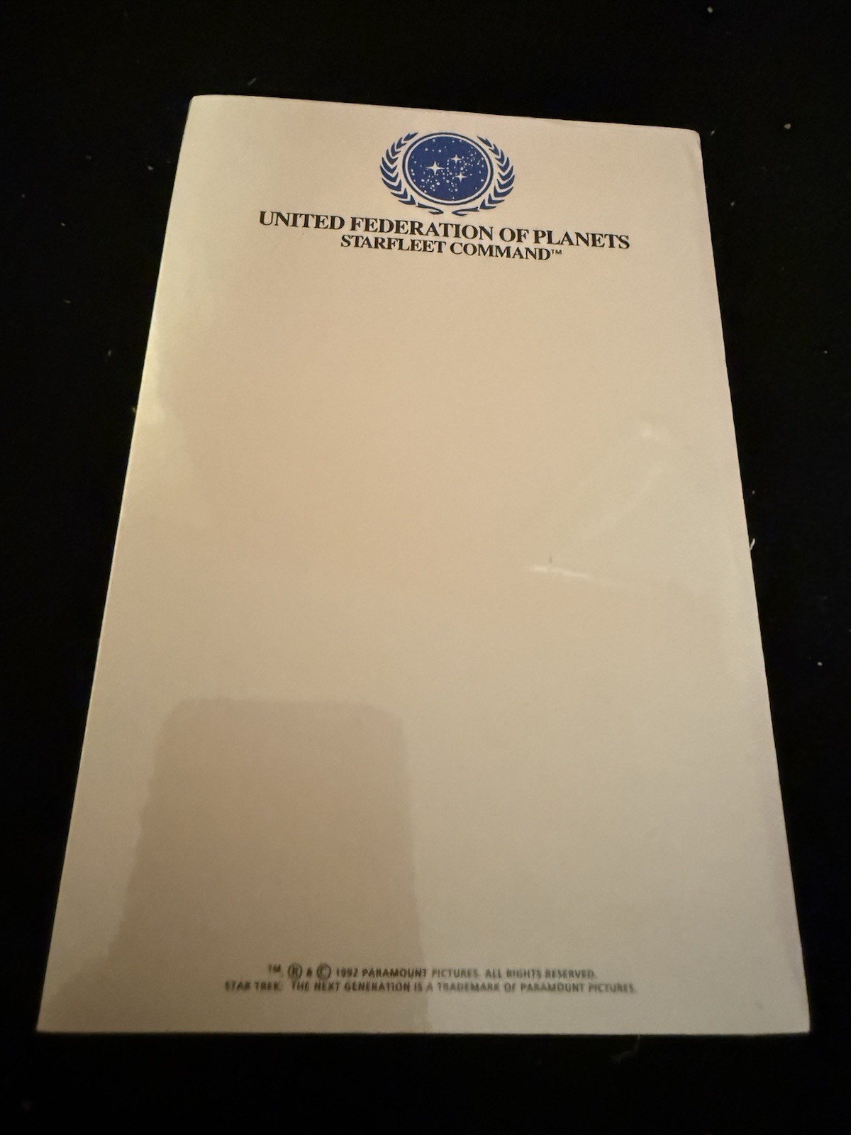 VTG 1992 Star Trek Next Generation Hallmark Note Pad Sealed Starfleet Command