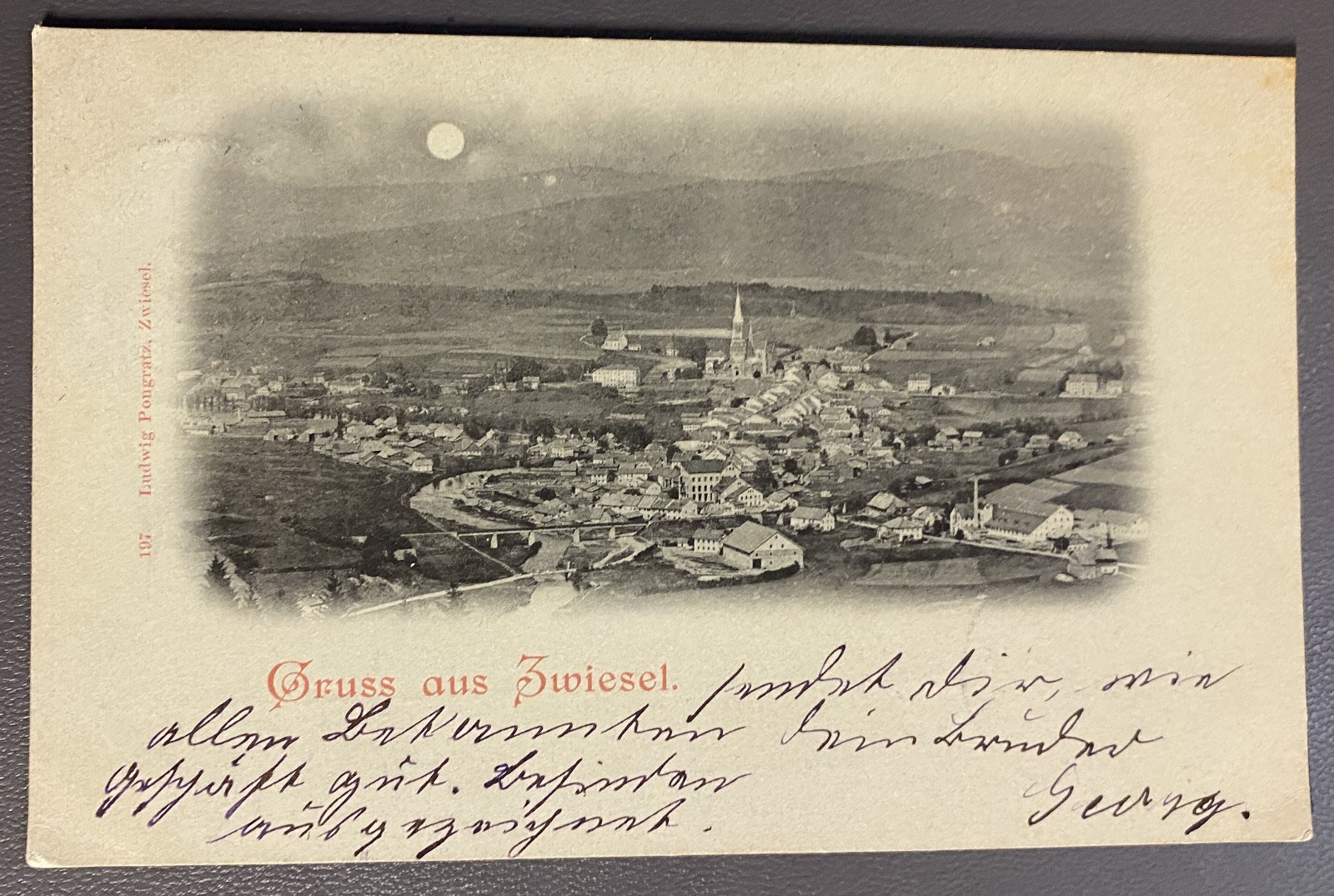 Greetings from Zwiesel 1898 Moonlight Card Postcard (26111619)